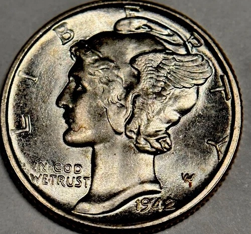 * 1942 *SUPERB GEM BU  SILVER MERCURY DIME * FRESH FROM ESTATE