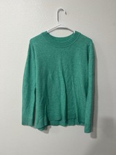 LOFT Women's M Green Solid Crew Neck Long Sleeve Knit Pullover Sweater