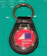 Amc American Motors  Key Chain  Red Logo  Black Leather  New