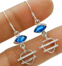 Treated Sapphire 925 Solid Genuine Sterling Silver Earrings 1 1/2" Long B4-7