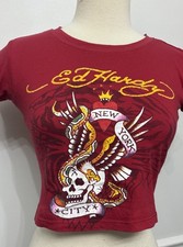 Ed Hardy Christian Audigier Tattoo Crop York City Skull T-Shirt USA Made Size S