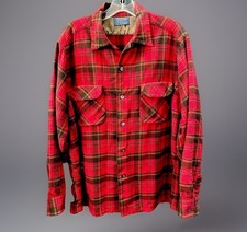 Vtg 1960s Pendleton Board Shirt Mens Lrg Wool Red Plaid Pocket Flaps