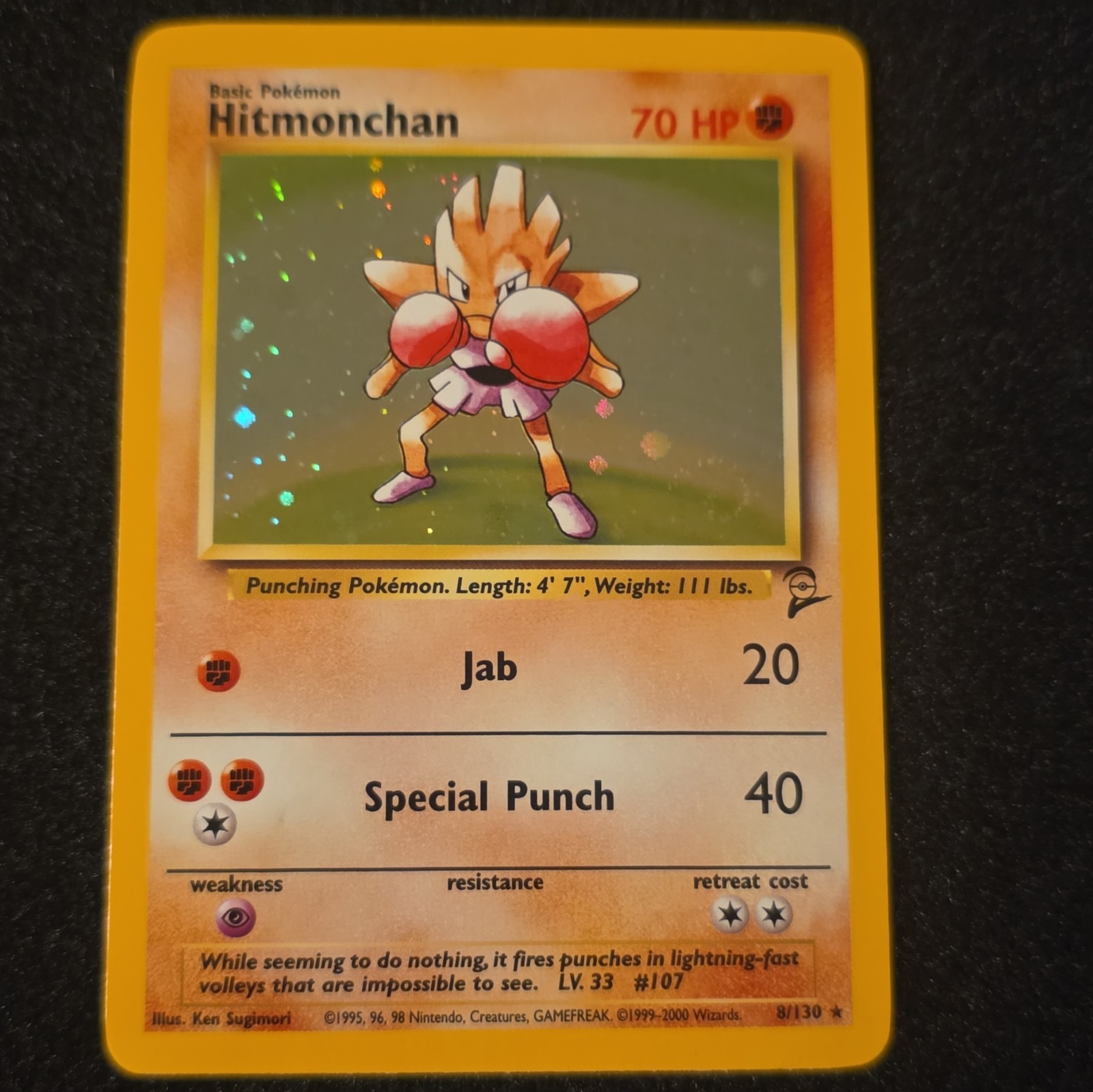 Hitmonchan SWIRL HOLO 8/130 Base Set 2 VINTAGE 2000 Pokemon