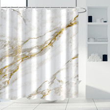 Abstract Minimalism White and Gold Ink Art Marble Shower Curtain for Bathroom Mo