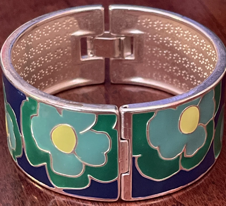 Brazalete Brazalete Vintage Esmaltado Bisagras Look Cloisonné Plata Índigo Lilly Foto 2 de 4