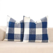 CARRIE HOME Buffalo Plaid Navy 16" x 16" (Pack of 2) Navy Blue Buffalo Plaid
