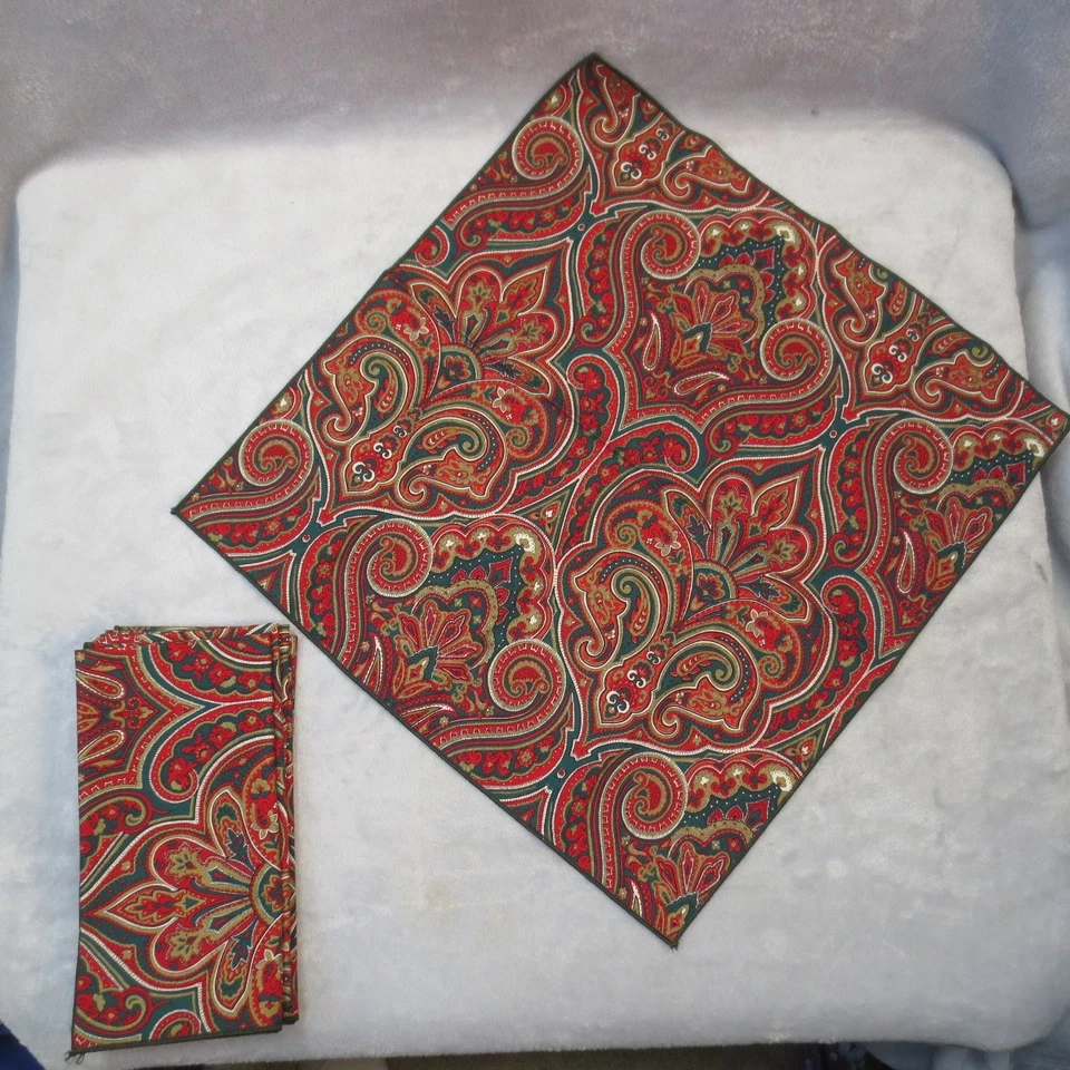 Conjunto de 6 guardanapos quadrados 100% algodão paisley verde vermelho clássico feriado Natal - Imagem 4 de 4