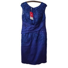 JJ's House Sleeveless Sheath Dress Lace Beaded Fitted Size 14 Blue NWT