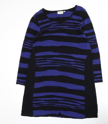 Adini Etuikleid Damen blau schwarz gestreift L 3/4 Arm Freizeit