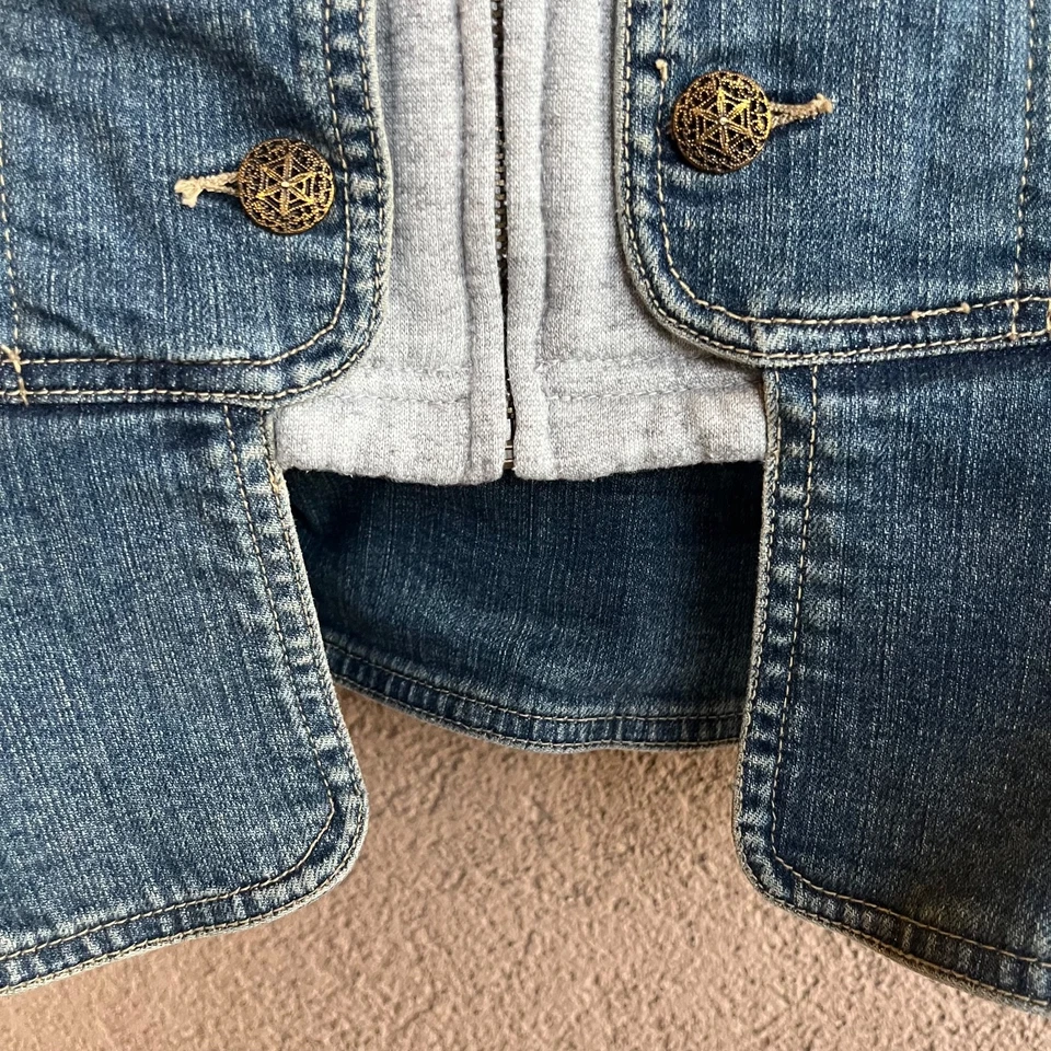 Colete jeans feminino Live a Little XL azul botão/zip cinza moletom com capuz de 2 camadas - Imagem 2 de 4