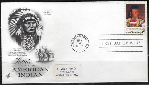 1¢ WONDER'S ~ US AMERICAN INDIAN FDC 1968 CHIEF JOSEPH ~ D376