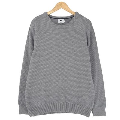 NN07 Herren Strickpullover Grau Baumwolle Rundhals Langarm Logo Größe L