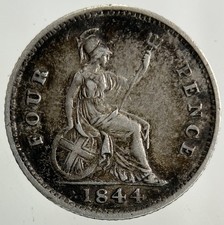 1844 Victoria Groat Four-Pence Silver Coin | Very High Grade
