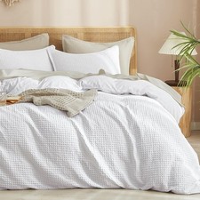 King Size White Luxury Waffle Weave No Snag Ultra Soft Duvet Cover Set