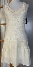 Vtg 90s Alyn Paige Floral Lace Mini Dress 5/6 Ivory Pintuck Sleeveless Classic