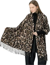 Women Fashion Leopard Pashmina Winter Cashmere Scarf Soft Long Double-Sided Styl