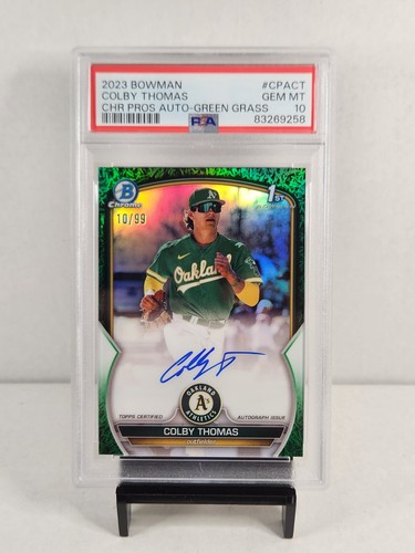 2023 Bowman Chrome Pros Auto-Green Grass /99 CPACT Colby Thomas PSA Gem 10 A's - Picture 1 of 4