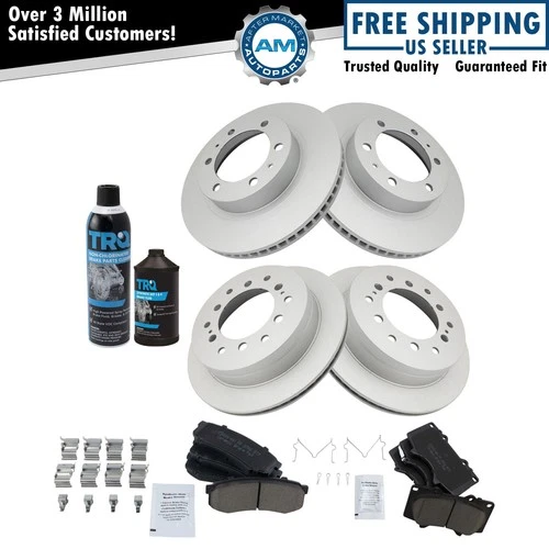 Front & Rear Ceramic Brake Pad & Coated Rotor Kit w/Fluids for Toyota