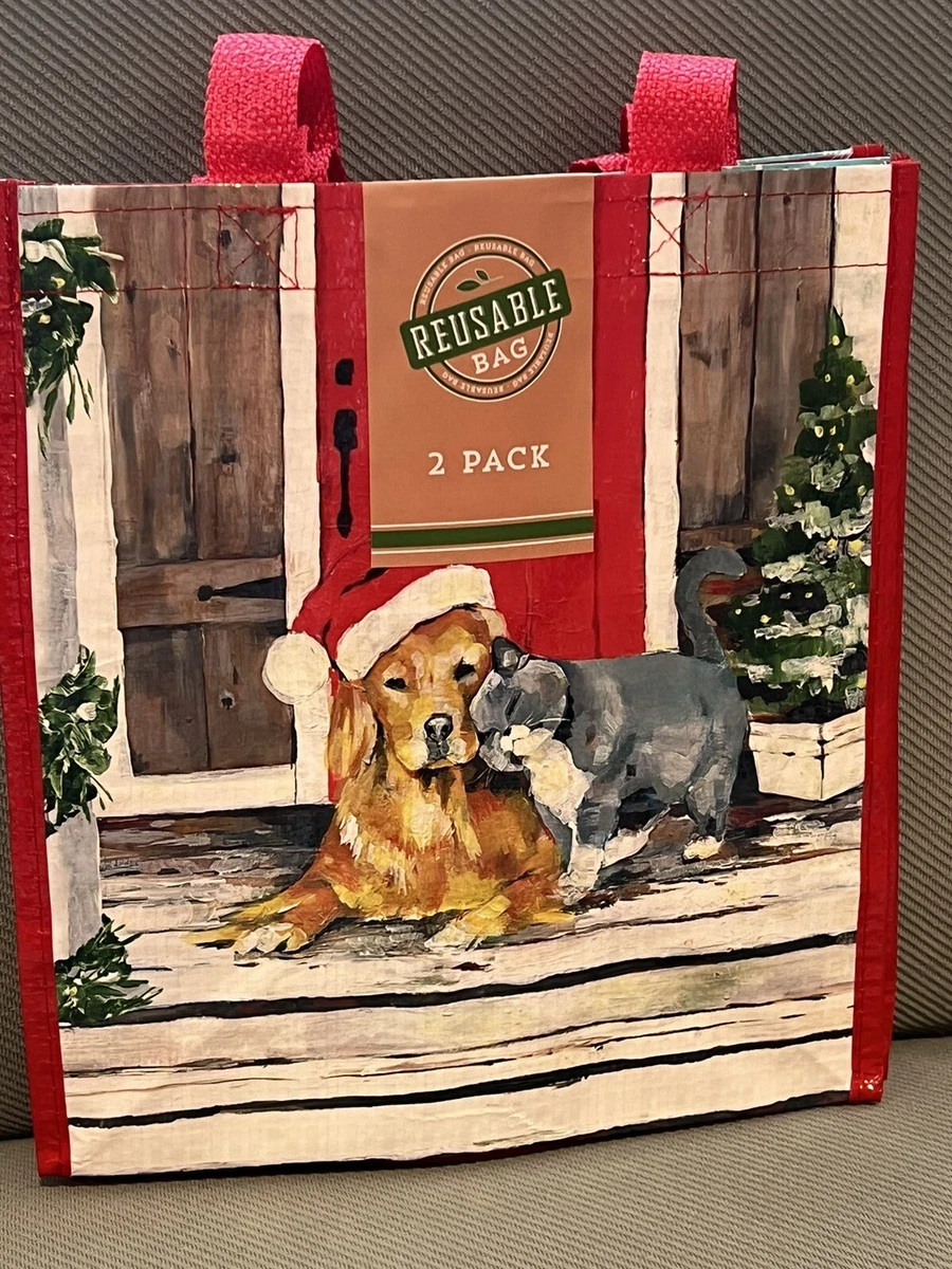 NEW TJ Maxx Christmas Dogs Shopping Reusable Tote Bag 2 Pack SMALL Size Red