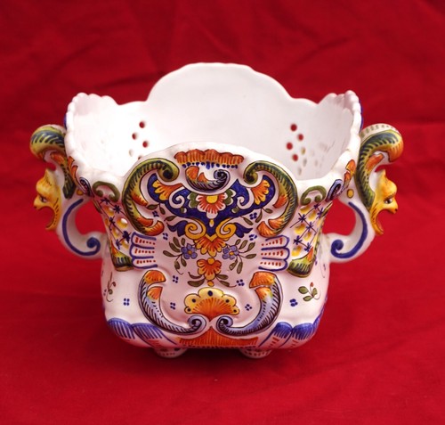 DESVRES Fioriera quadrata francese dipinta a mano Faience decorazione Giardiniere Rouen