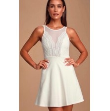 LULUS I Promise Antique White Lace Skater Mini Dress Size XS