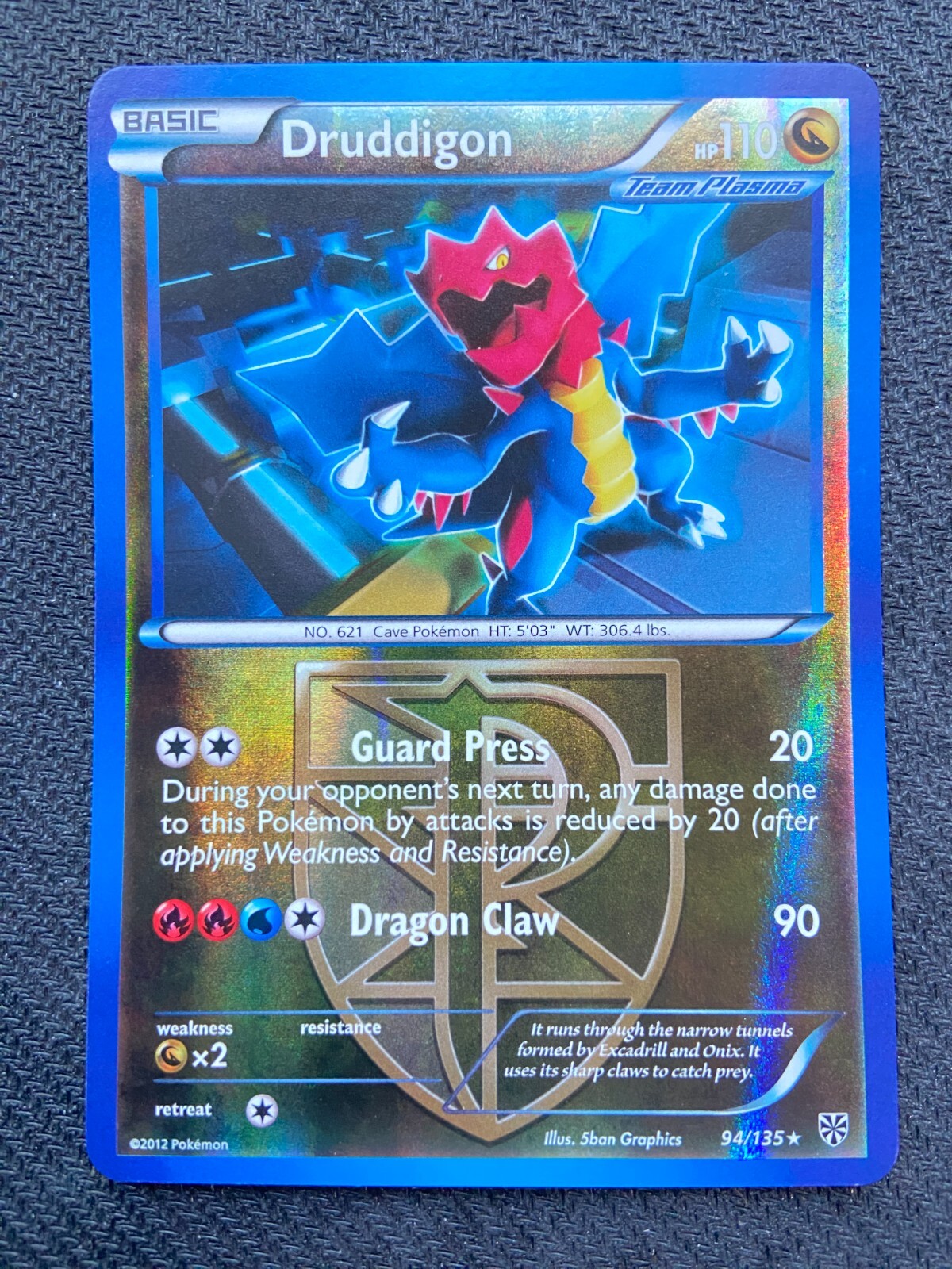 Pokemon 2012 Plasma Storm Druddigon 94/135 - Reverse Holo Rare MINT