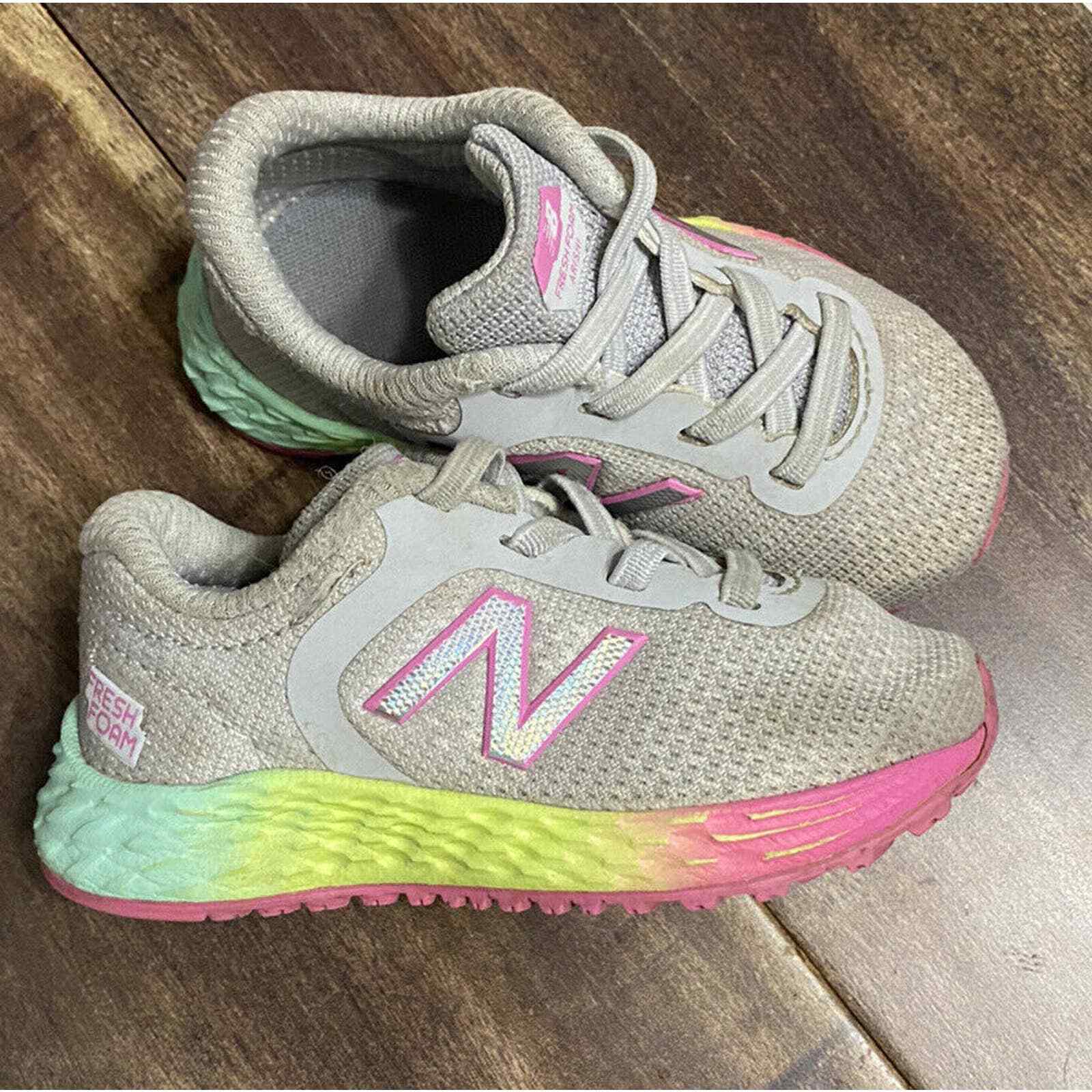 New Balance Arishi Sneakers Toddler Shoes Gray & Rainbow Slip On, No Tie sz 5-image