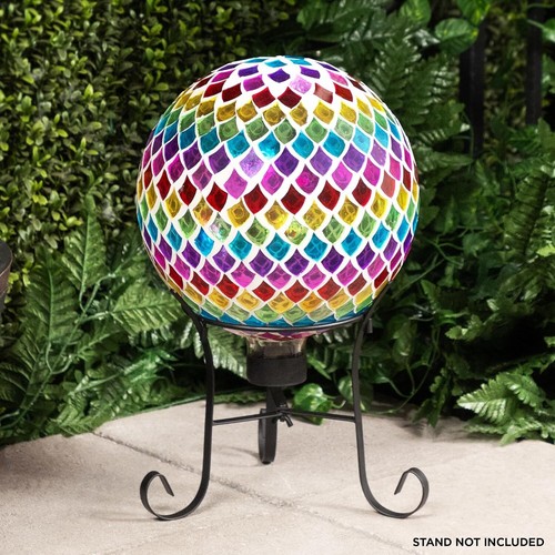 Globo de observación de mosaico colorido - arte de jardín de 12" con vidrio resistente a la intemperie - Imagen 11 de 12