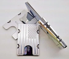Mens Large American Flag Aluminum Wallet RFID protection, silver anodized