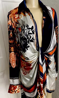 CIEN FLORAL L/S COLLAR RUNCHED SZ LARGE TUNIC NWTS y7