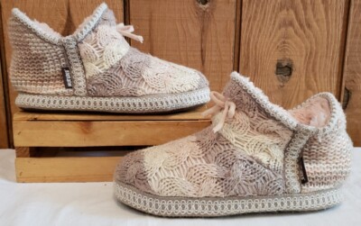 MUK LUKS Ankle Slipper Faux Fur Lined Pink Silver Brown Knit Women Lg 9-10 