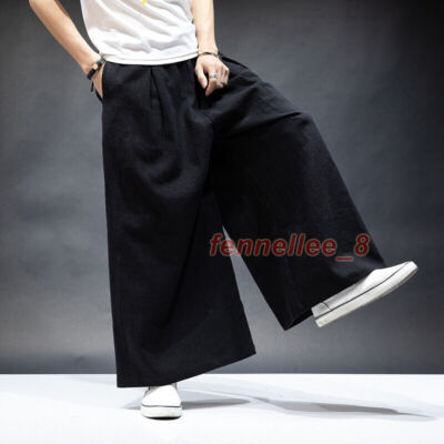 Japanese Wide-leg Pants Men Extra Baggy Cotton Linen Meditation