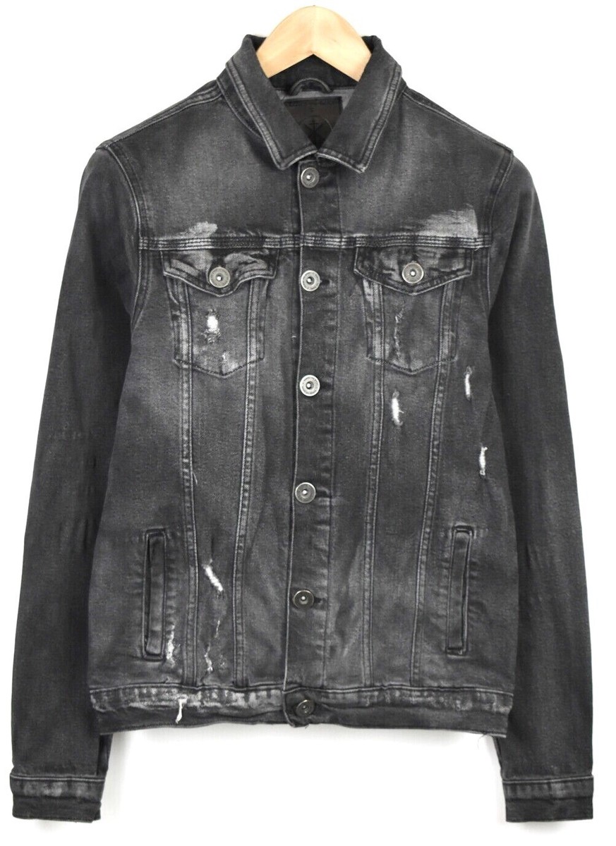 ＜H＞DISTRESSED DENIM JACKET/ジャケット URBANJ Men's Distressed Denim Jacket (S, 109 Hoodie Dk