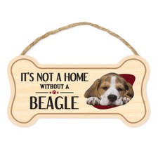Sign, Wood, Dog Bone, It's Not A Home Without A Beagle, 10" x 5"