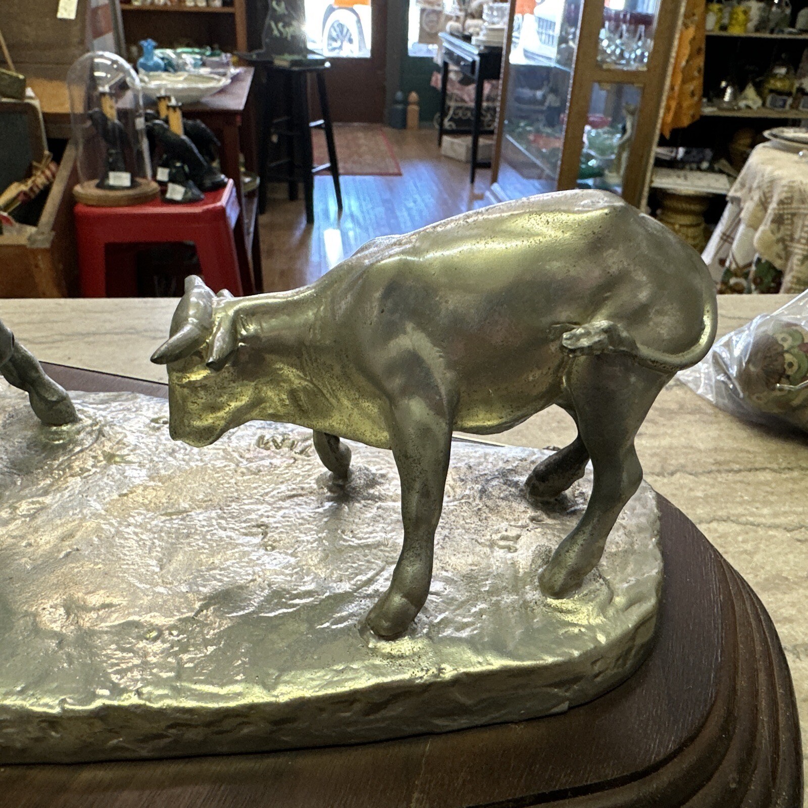 Jim Reno vintage The Cutter silver metal art Cowboy cutting steer