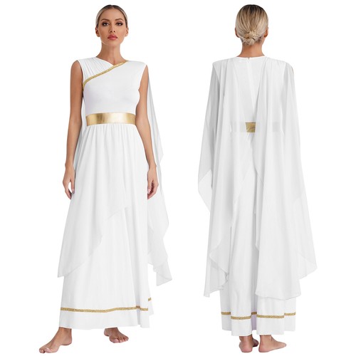 Womens Halloween Ancient Rome Egypt Greek Toga Costume Sleeveless Robe Dress - Picture 14 of 47