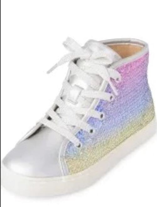 NWT Girls Rainbow Sequin Hi Top Sneakers Shoes Size 3