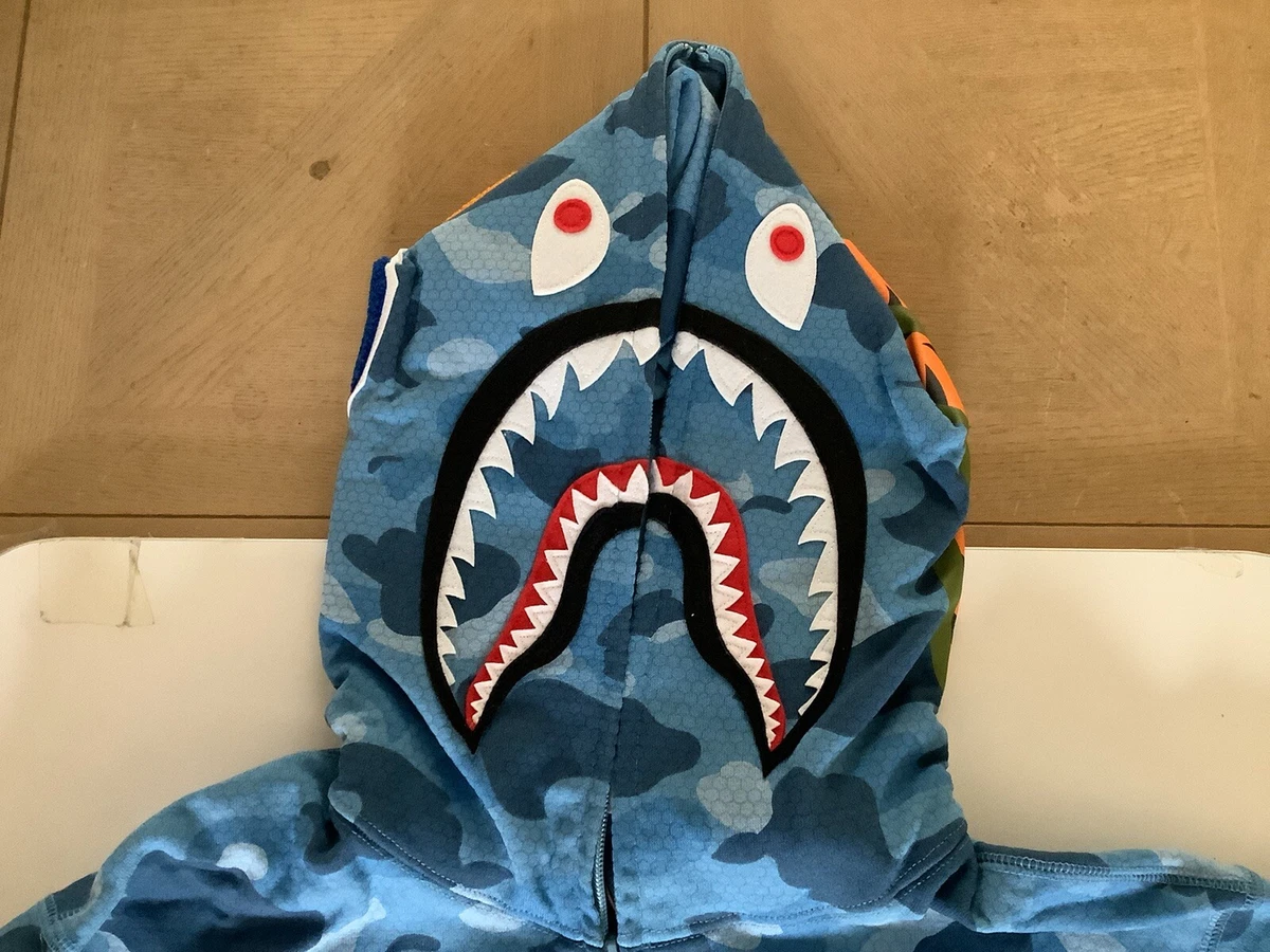 AUTHENTIC APE BAPE HONEYCOMB CAMO SHARK FULL ZIP HOODIE BLUE MENS L NEW |  eBay