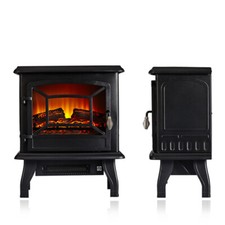 Freestanding 2000W Electric Fireplace Stove with Log Burner Flame Effect Fire