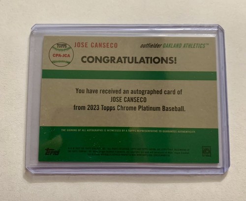 2023 Topps Cromo Platino Anniversario JOSE CANSECO AUTO Toilette Crema/Blu/99 - Foto 2 di 2