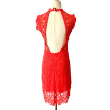 Free People Daydream Orange Coral Eyelash Lace Mini Dress Backless Small