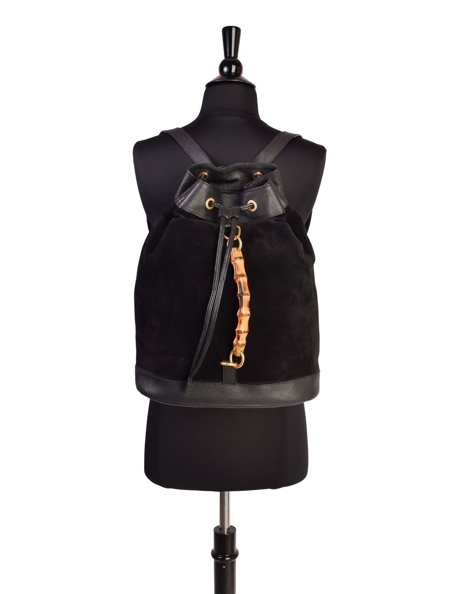 Gucci Vintage 1990s Black Suede Leather Bamboo Handle Backpack | eBay