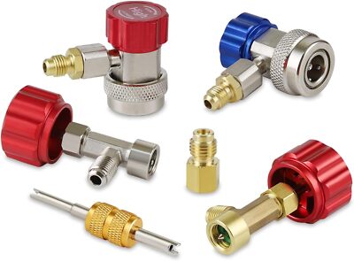AC R134A Adapters Kit, 134A Quick Couplers with Self Sealing and Puncture Can Ta