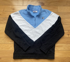 FILA Women's Black Blue White Long Sleeve 1/4 Zip Pullover Sweatshirt Size L