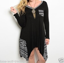 Plus Size "Black/Grey" Tribal Print Top/Dress-PT6-CN251003