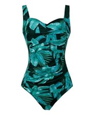 Aidotop Swim Costume Black Green Tropical Print Built In Bra Slimming Push Up