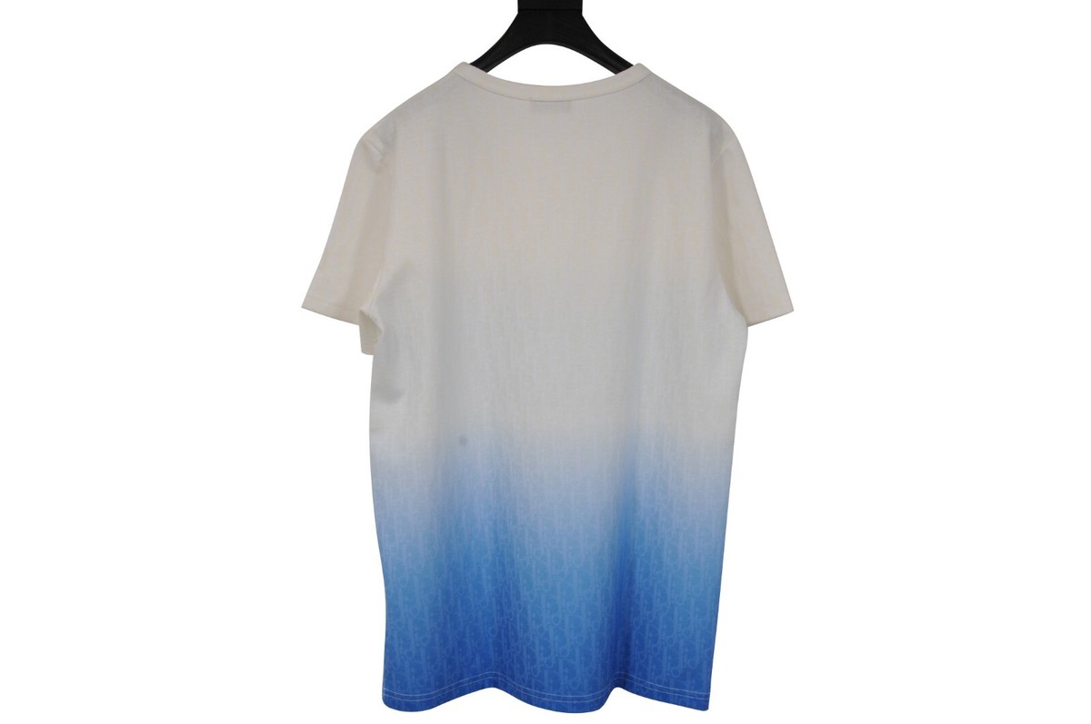 Dior Men Oblique Logo T Shirt Size Medium White Blue Gradient Poly