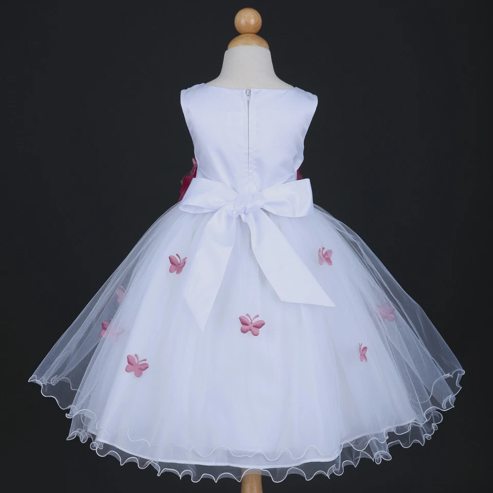 Продавец из США новый белый/пыльный розовый свадьбы вечеринки бабочка лепестки цветок девочка платье - Изображение 2 из 2