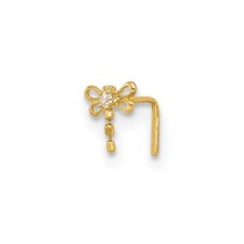 Real 14kt Yellow Gold 22 Gauge CZ Butterfly Nose Stud
