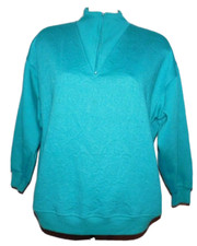 VTG 80'S LADY FOOTLOCKER 1/4 ZIP SWEATSHIRT TEAL GREEN EMBOSSED STITCH sz L EUC